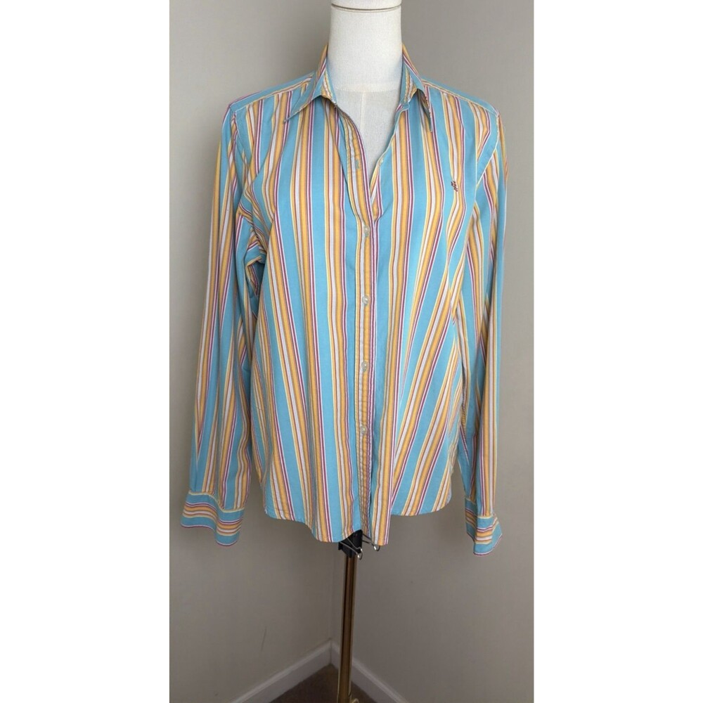 Lauren Ralph Lauren Womens L Slim Fit Striped Shirt Whimsigoth Preppy Top